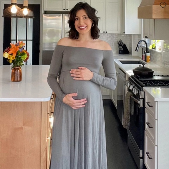 NEW Maternity Maxi Dress - PinkBlush - Off Shoulder - Olive - Picture 11 of 12